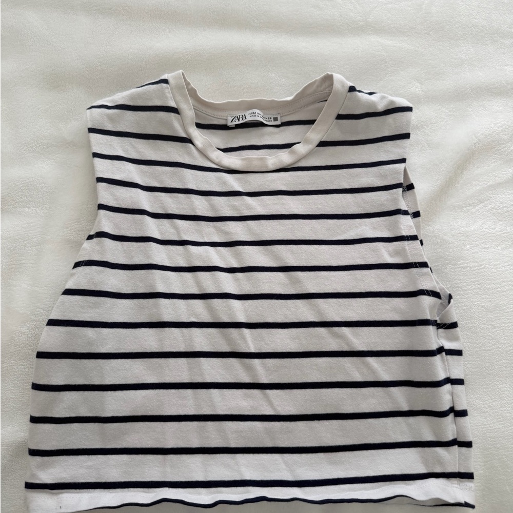 Zara Navy and White Striped Muscle Tee